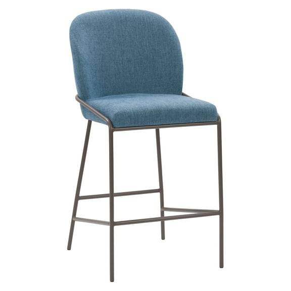 CorLiving Blakeley Modern Blue Upholstered Counter Height Bar Stool with Metal Legs – Sold Individually - Comfortable Kitchen Bar Stools, Bar Counter Stools, and Counter Height Chairs
