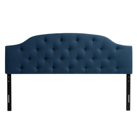 CorLiving - Diamond Button Arched-Panel Tufted Fabric King Headboard - Navy Blue