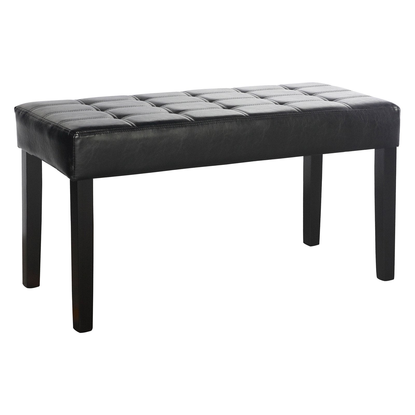 Espresso Leatherette Panel-Tufted Ottoman with Dark Legs