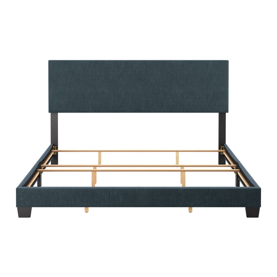 CorLiving Celeste Blue King Size Fabric Upholstered Bed Frame with Headboard