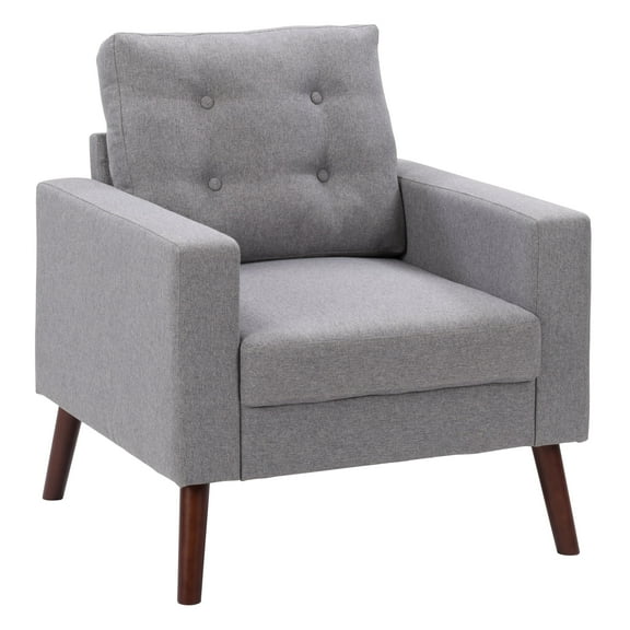 CorLiving Claridge Modern Fabric Upholstered Tufted Armchair with Wood Legs, Grey