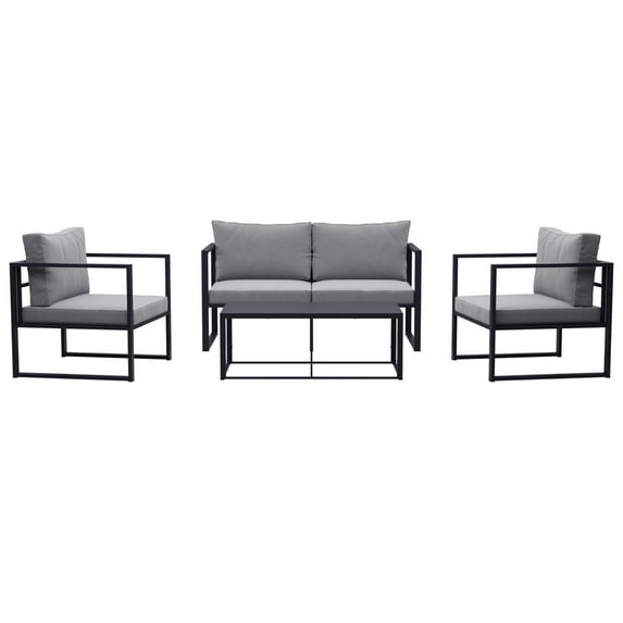 CorLiving Delia 4-Piece Patio Sofa Set: Outdoor Couch and Patio Chair Ensemble Conversation Set Patio Furniture for Porch, Deck, Terrace, Balcony, Garden, Outdoor, Grey