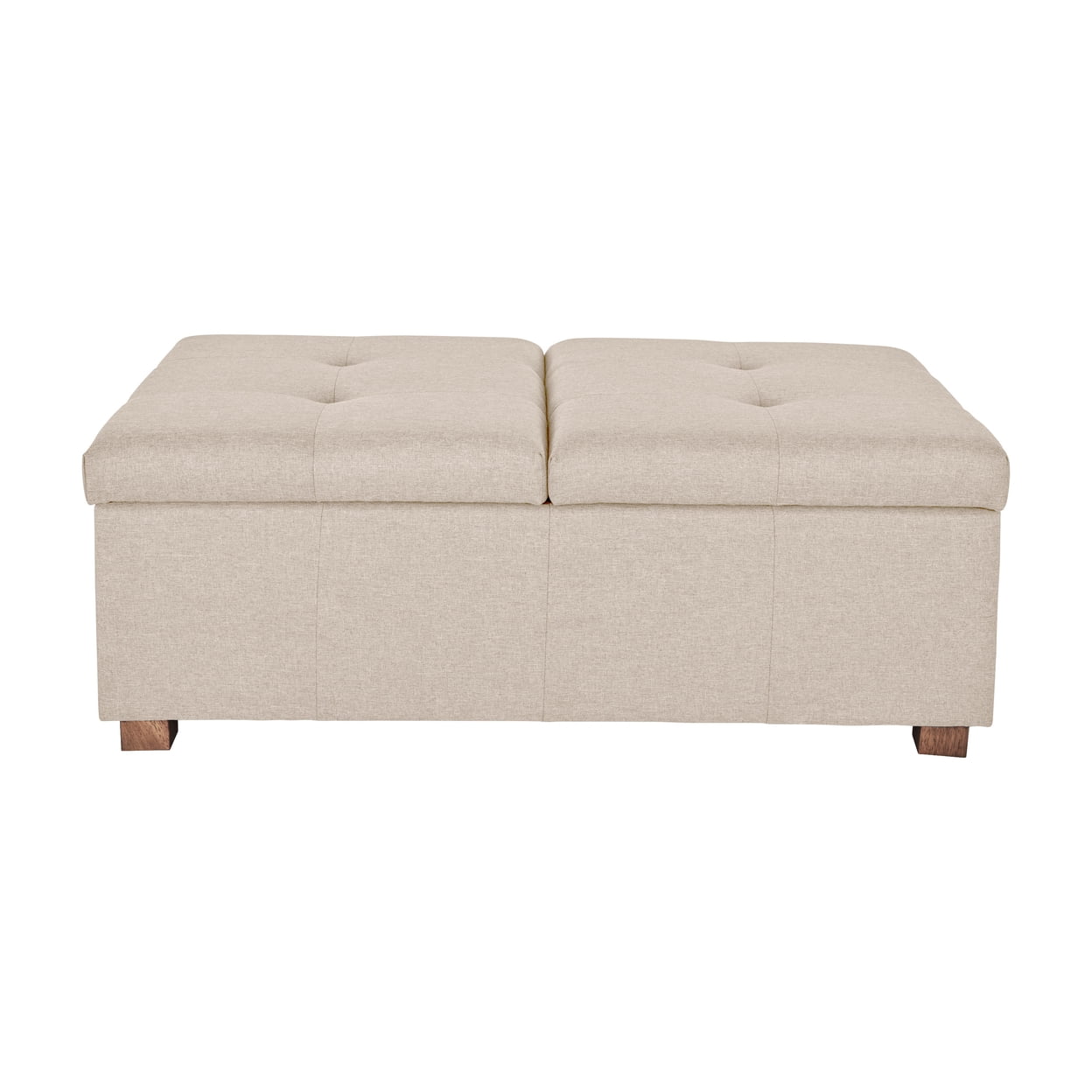 Beige Tufted Double Storage Ottoman with Solid Wood Legs