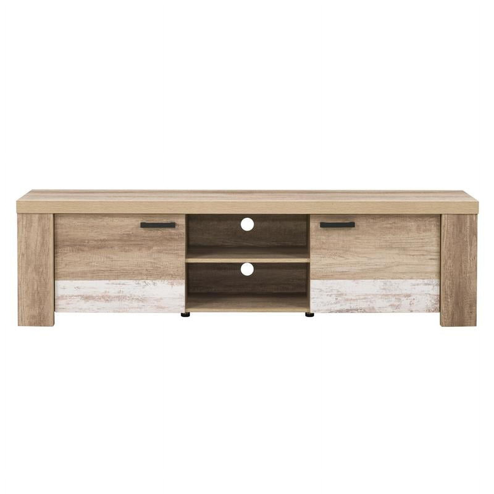 Joliet Warm Beige & White Distressed TV Stand with Cabinet for 80" TVs