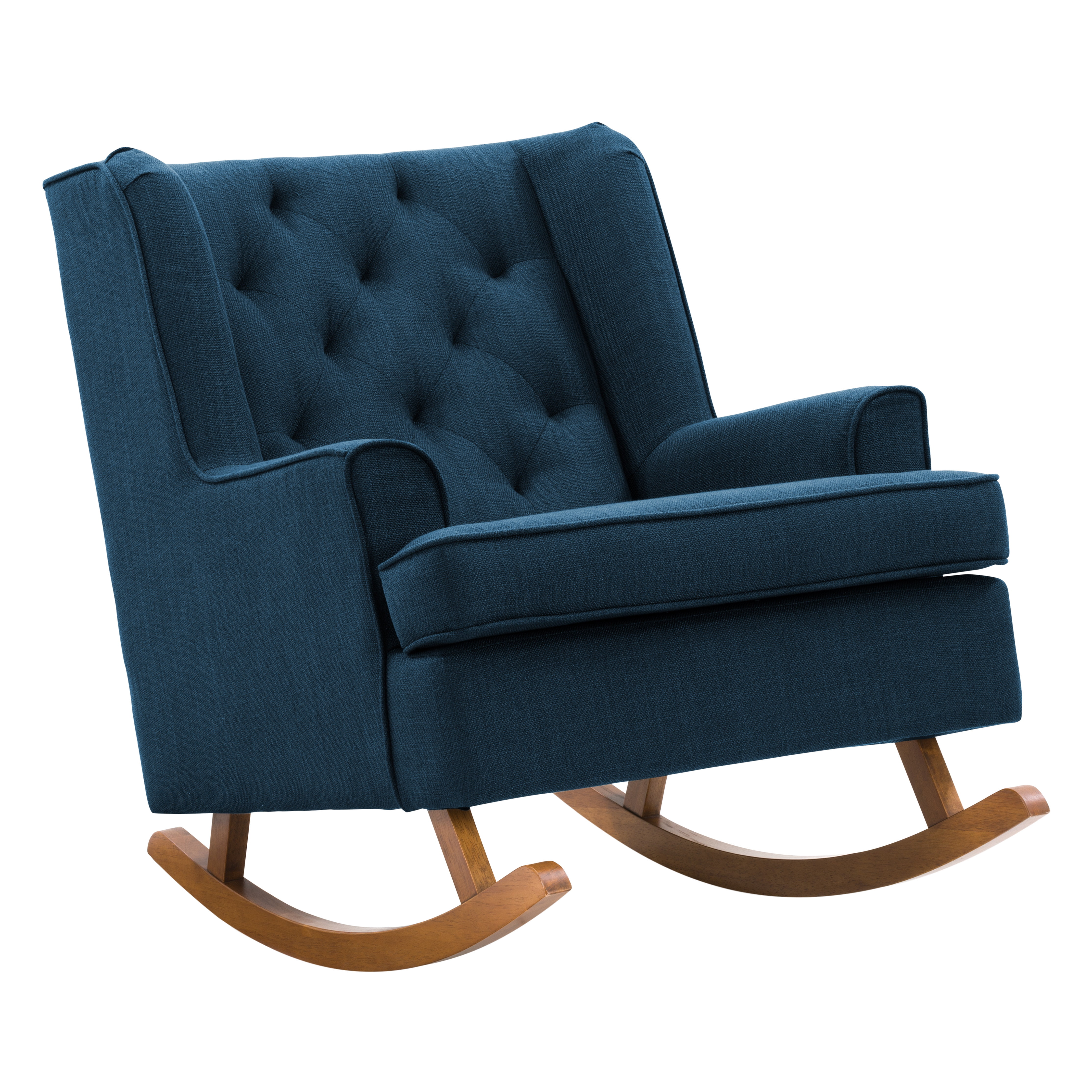 Navy Blue Fabric Tufted Rocking Chair with Wood Frame