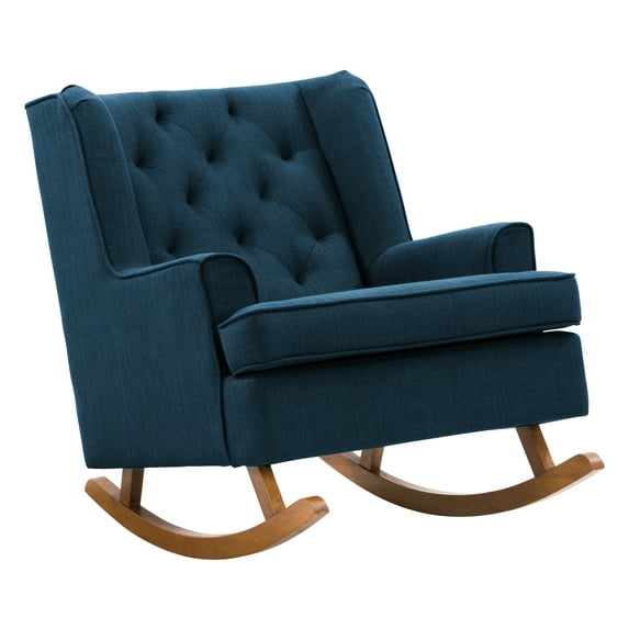CorLiving Eleanor Dark Blue Fabric Tufted Timeless Rocking Chair with Wood Frame - Sturdy, Living Room Chair, Generously Padded