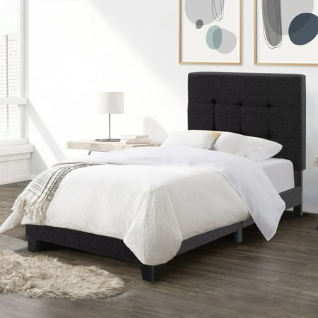 CorLiving - Ellery Fabric Upholstered Single Bed Frame - Black