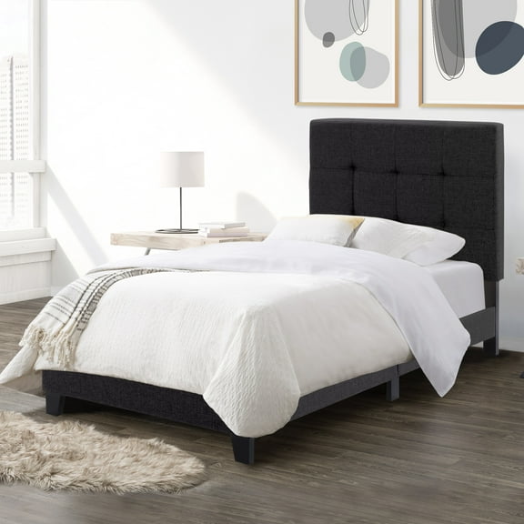 CorLiving Ellery Black Engineered Wood and Fabric Tufted Single Bed
