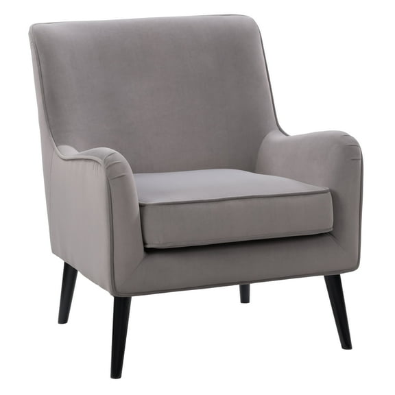 CorLiving Elewood Modern Velvet Upholstered Wide Back Armchair with Wood Tapered Legs, Gray