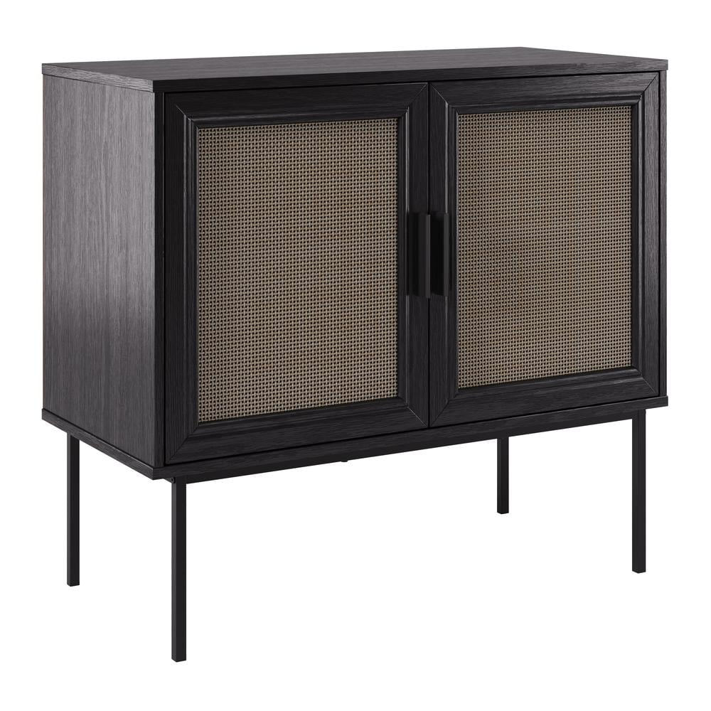 Emmet Black and Natural Wood Sideboard Buffet with Cane Doors