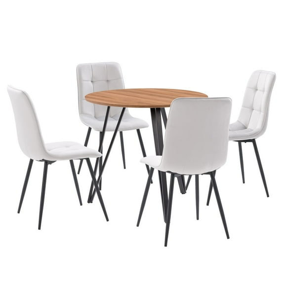 CorLiving Ezra Compact 5-Piece Round Dining Table Set for 4| Small Round Kitchen and Dining Room Table with Light Gray Chairs | Ideal Circle Breakfast and Dinner Table Set for 4