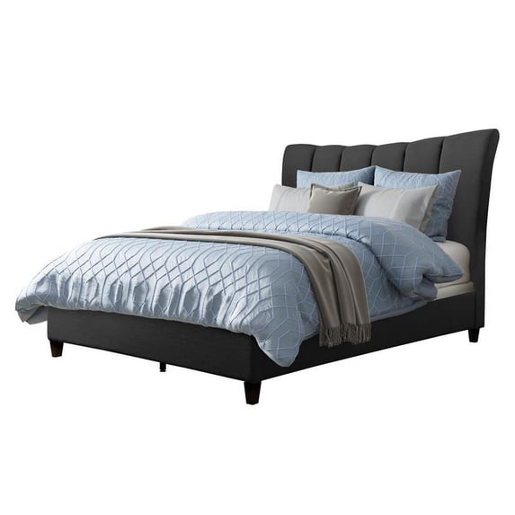 CorLiving Fabric Vertical Channel-Tufted Double Bed Frame