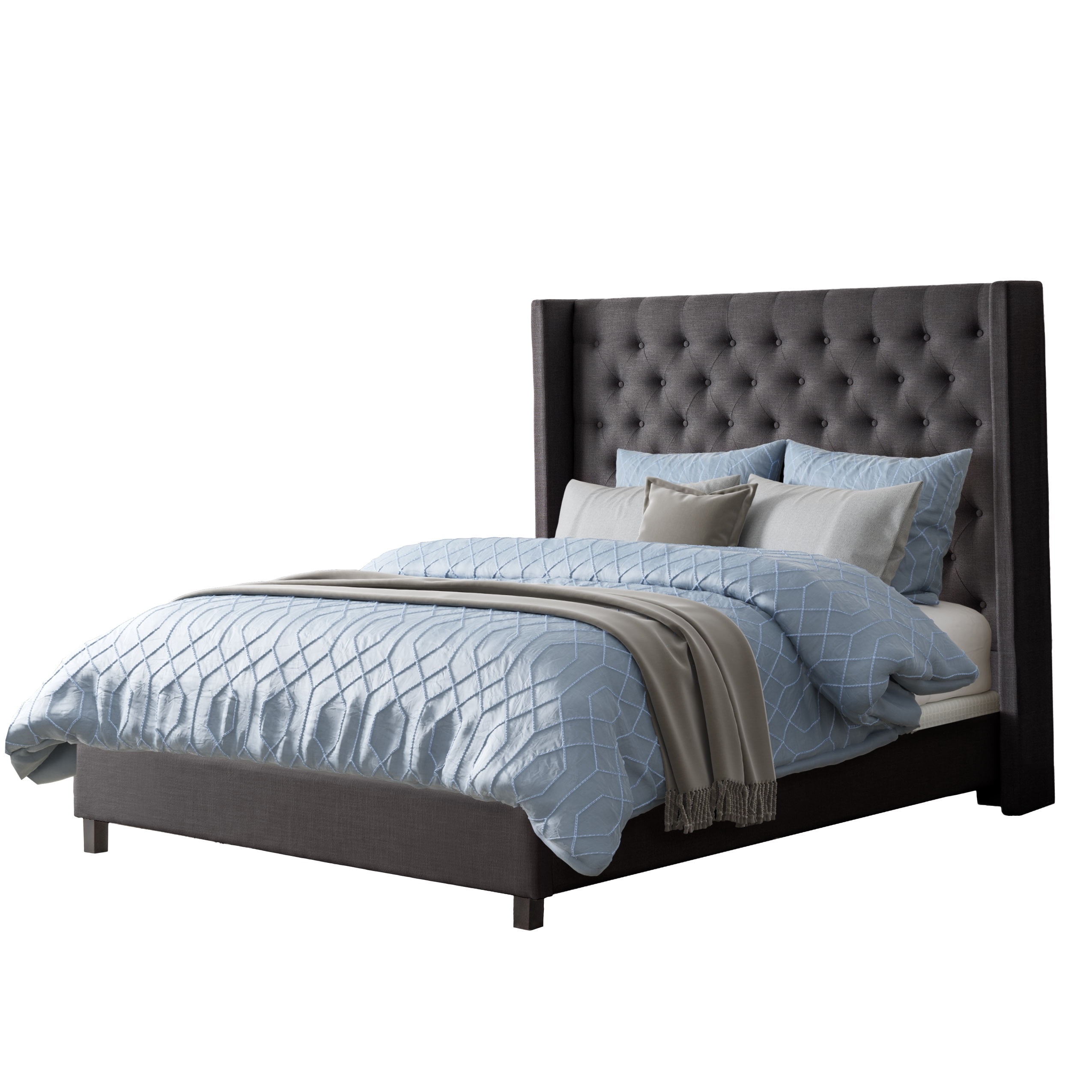 King Fairfield Dark Gray Upholstered Bed with Tufted Wingback Design