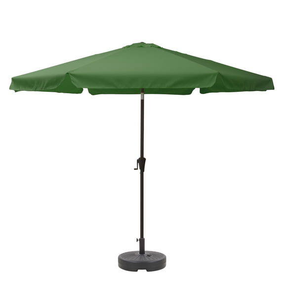 CorLiving 10ft Large Forest Green Round, Market Patio umbrella with Side Flaps and Round Fillable Base - Deck Umbrellas Outside, Table Umbrella Patio, Patio Table Umbrella, Outdoor Umbrellas Patio