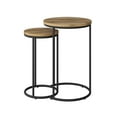 thumbnail image 1 of CorLiving Fort Worth Light Brown Faux Wood Grain Finish Engineered Wood Round Tall Nesting Side Tables with Black Steel Base, 1 of 7