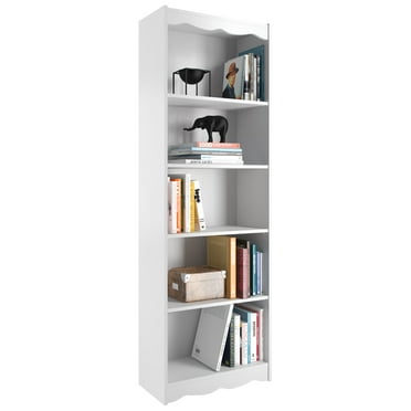 CorLiving Hawthorne White Engineered Wood 5 Shelf Bookcase with 4 Adjustable Shelves - Bedroom, Office, Living Room, Multi-Purpose, Décor Holder, Storage Shelving Unit