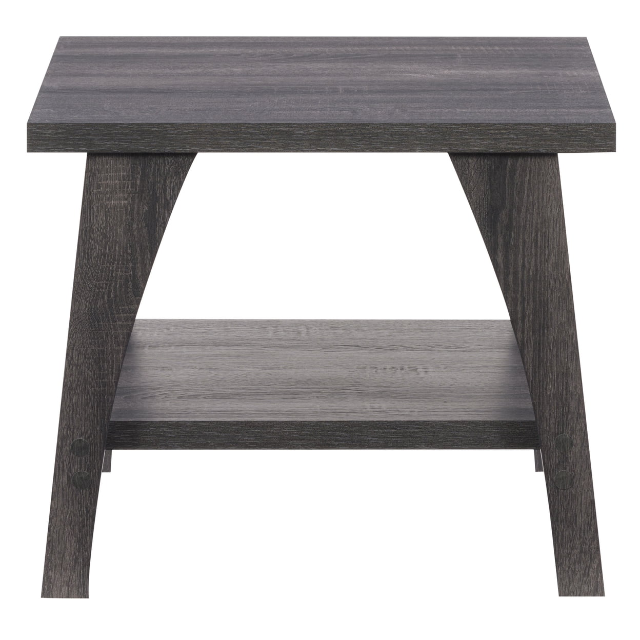 Dark Gray Square Wood Side Table with Lower Shelf