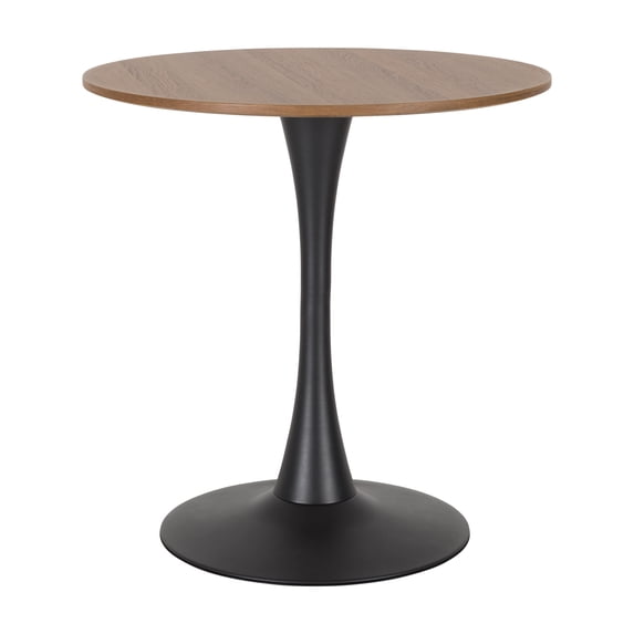 CorLiving Ivo Modern Round Brown Engineered Wood and Black Steel Pedestal Dining Table - Small Pedestal Dining Room Table for 3, Ideal Small Round Kitchen Table, Bistro Cafe Table