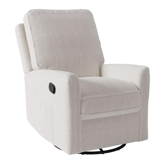CorLiving Jasmine Plush White Boucle Fabric Swivel Manual Recliner Chair