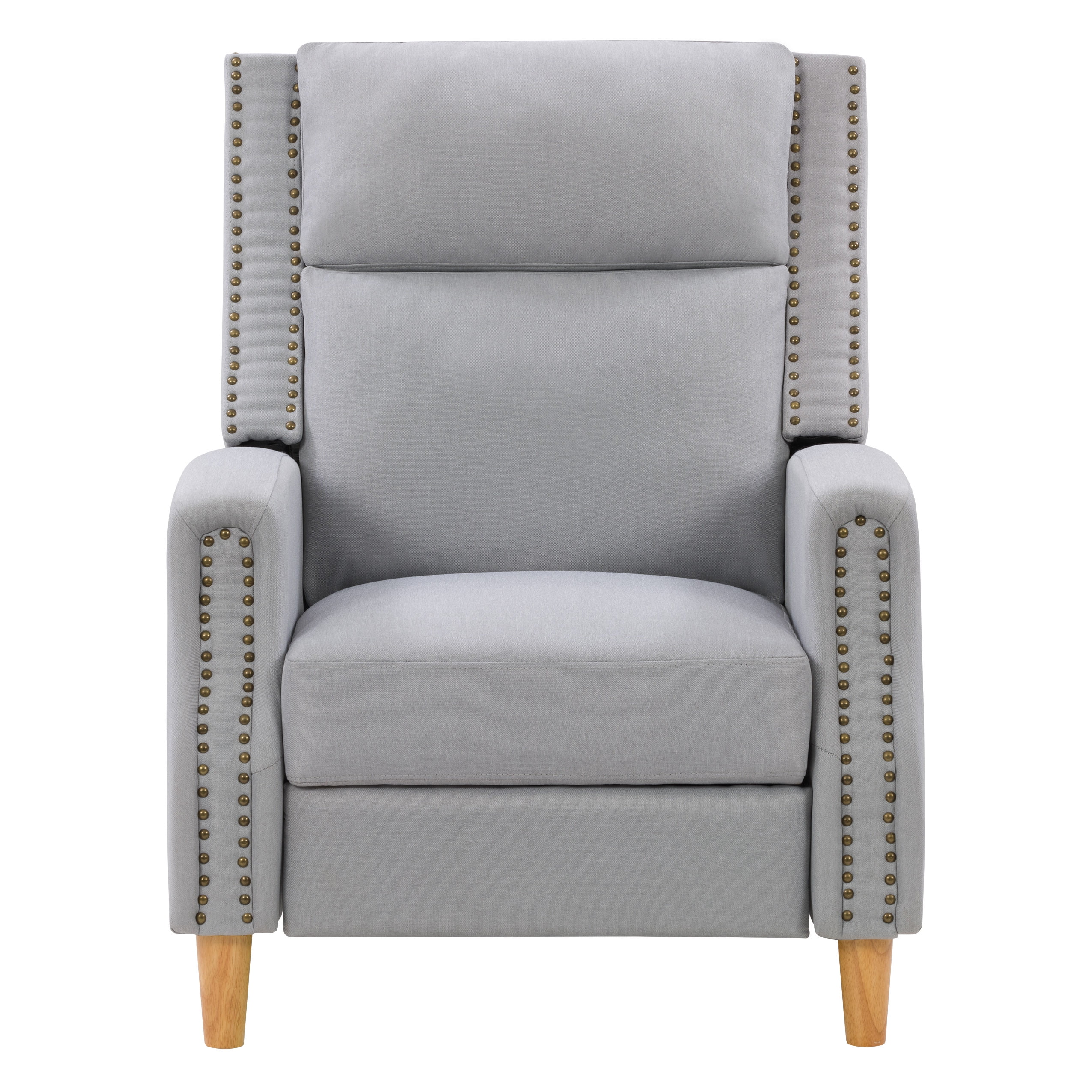Lynwood Light Grey Fabric Recliner Chair with Nailhead Trim