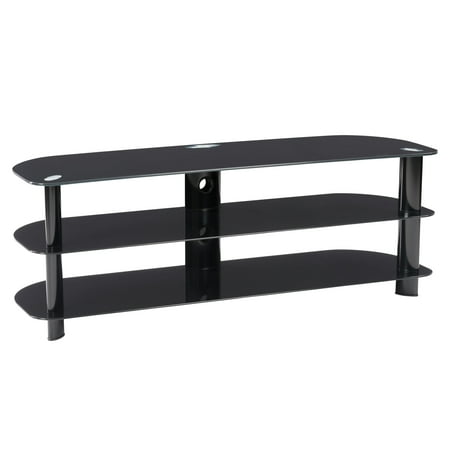 CorLiving - Black Glass Corner TV Stand, for TVs up to 65" - Satin Black