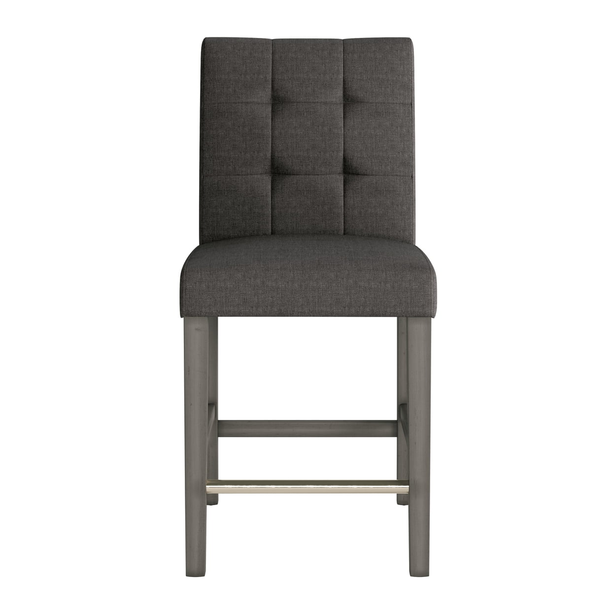 Charcoal Brown Tufted Fabric Counter Height Barstool with Wooden Legs