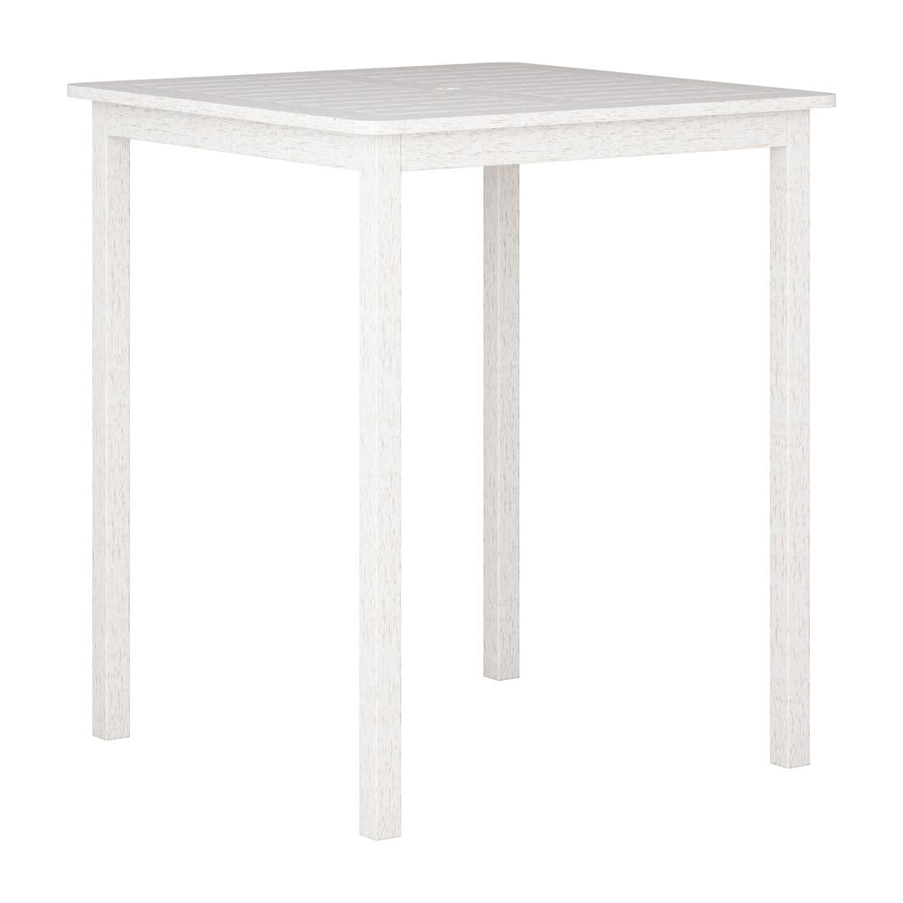 Whitewashed Hardwood Outdoor Square Bar Height Table with Umbrella Hole