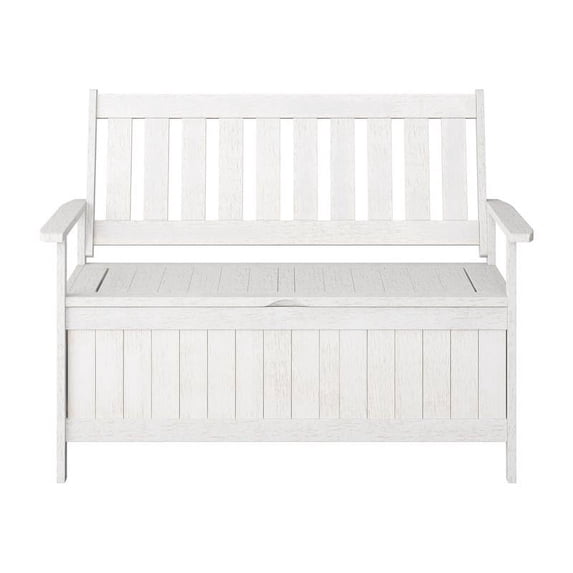 CorLiving Miramar White Washed Wood Outdoor Storage Bench