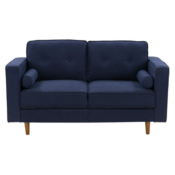 CorLiving Mulberry Mid Century Modern Navy Blue Microfibre Loveseat Sofa for Living Room – 2-Seater Sofa, Gray or Blue Fabric Options, Loveseat with Included Bolster Cushions