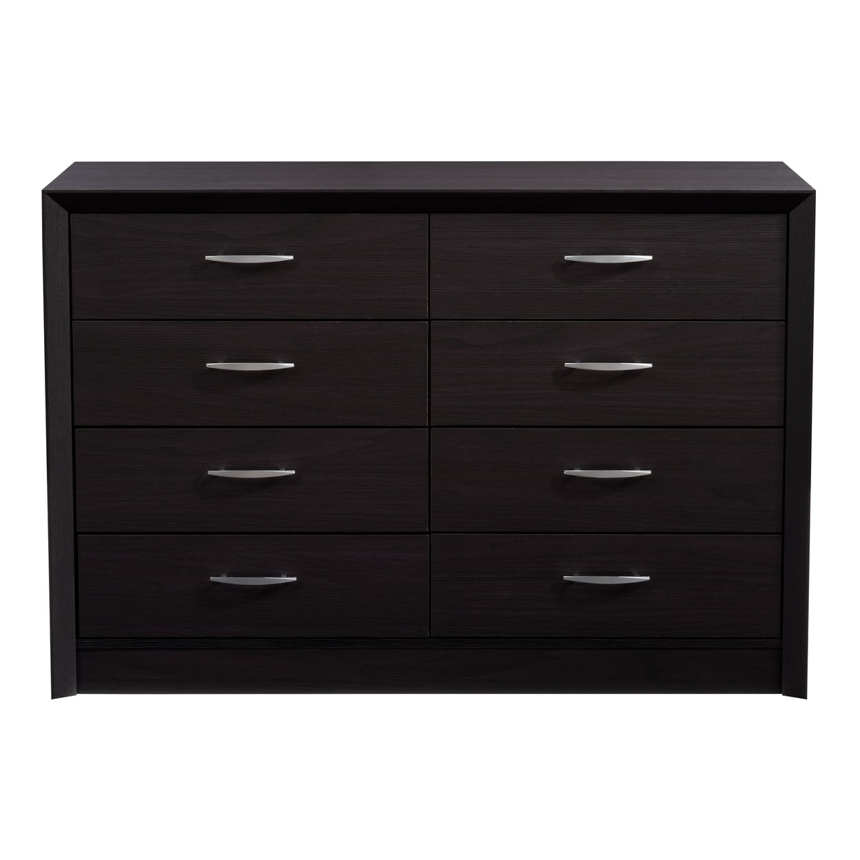 Mid-Century Modern Black Oak 8-Drawer Wide Dresser