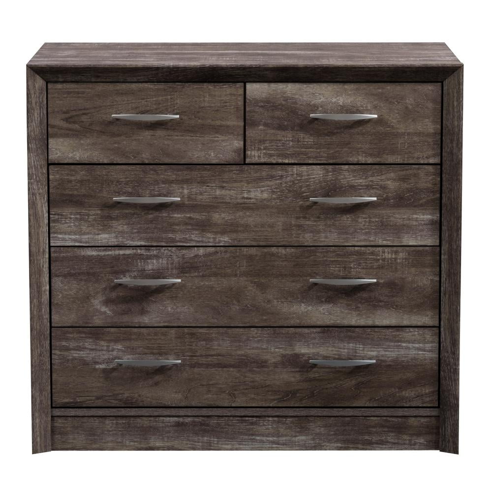 Mid-Century Modern Brown-Washed Oak 5-Drawer Dresser