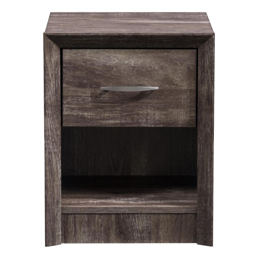 Newport Brown-Washed Oak Mid-Century Modern Nightstand with Drawer