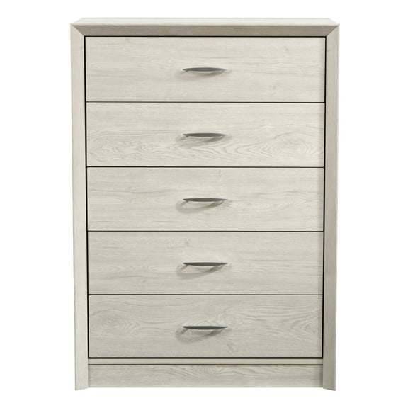 CorLiving Newport Mid-Century Modern White Engineered Wood 5-Drawer Tall Dresser