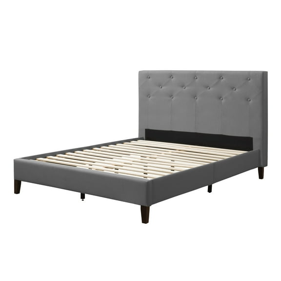 CorLiving Nova Ridge Luxurious Light Gray Upholstered Full Size Platform Bed Frame with Headboard - Platform Design, No Boxspring Required, Perfect for Full Bed, Headboard and Frame Combination.