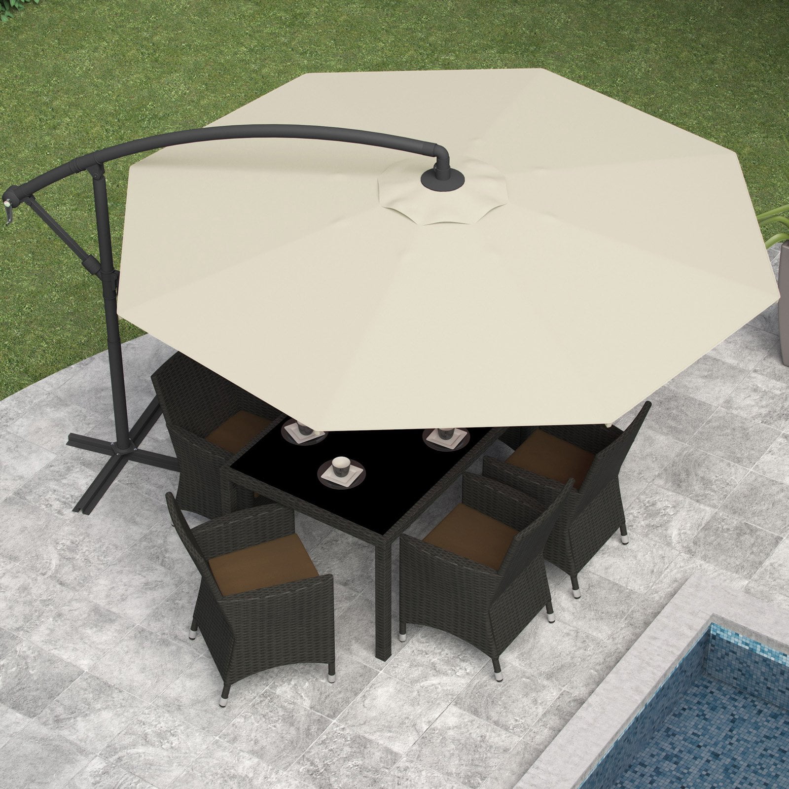 buy 8ft patio umbrella PURPLE LEAF 8 ft Cantilever Patio Umbrella Outdoor Offset Umbrell and 360-degree Rotation With Base, Beige