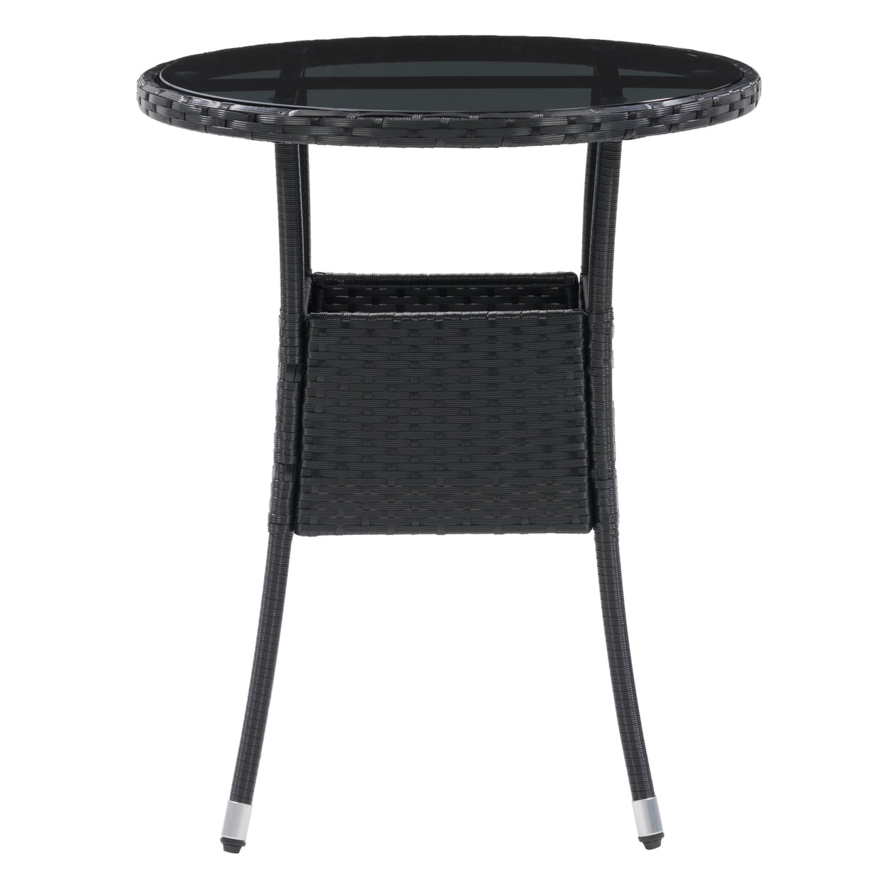 Parksville Black Wicker Rattan Bistro Table with Glass Top