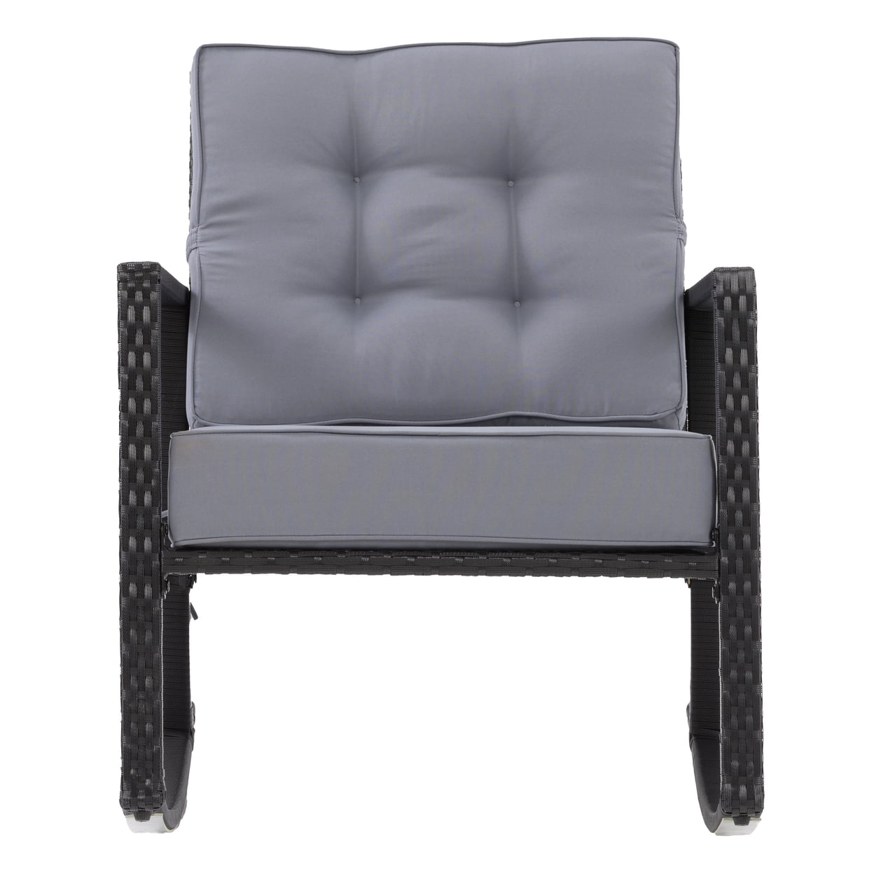 Parksville Black Wicker Rocking Chair with Gray Cushions