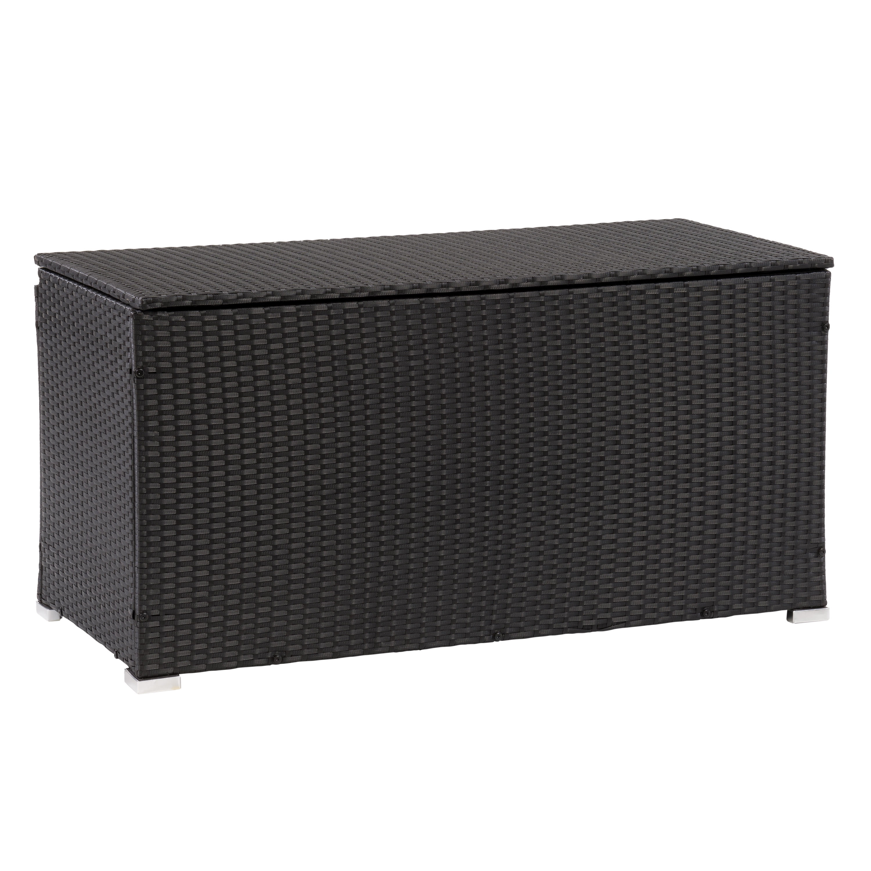 CorLiving Parksville Patio Cushion Box - Black with Ash Gray Fabric Liner, Outdoor Storage Box, Patio Storage Box, Deck Box for Balcony Furniture