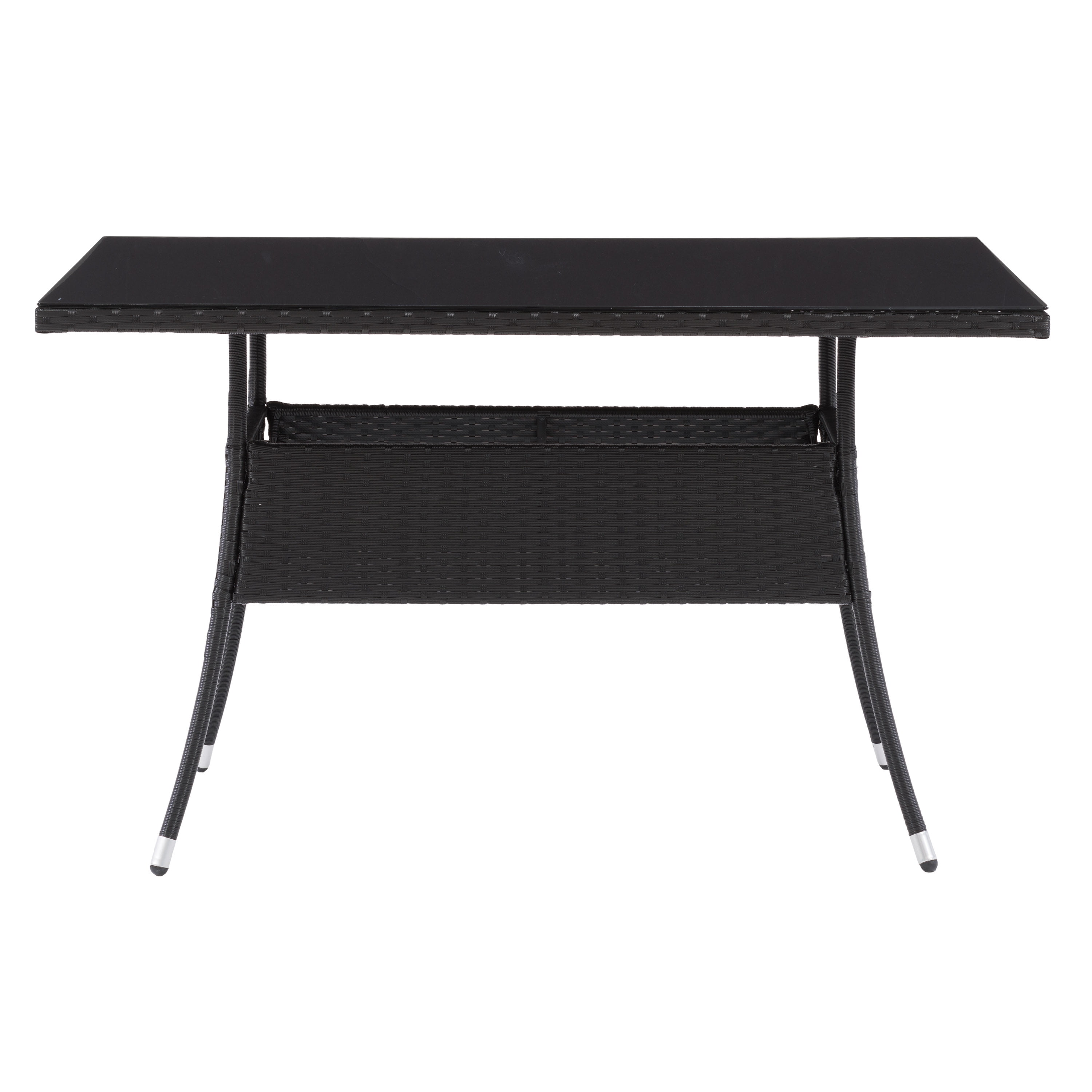 Parksville Black Tempered Glass and Wicker Outdoor Dining Table