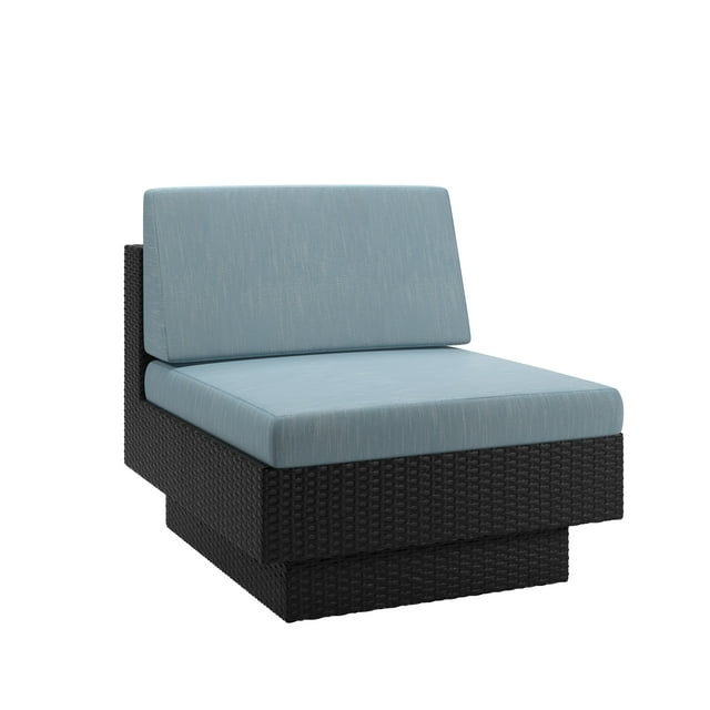CorLiving Patio Middle Seat in Textured Black Weave with Teal Cushions