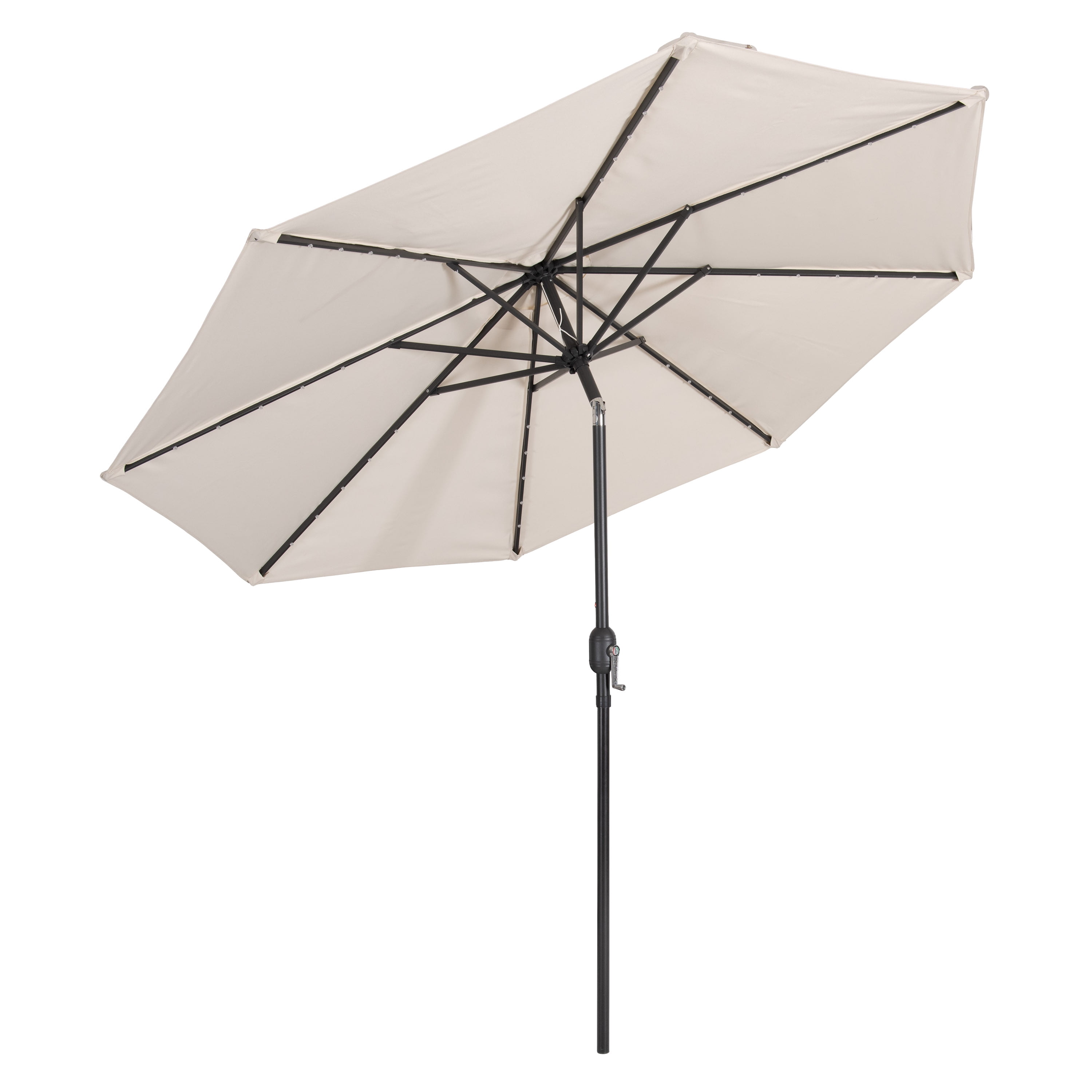 corliving patio umbrella with solar power led lights CorLiving Pegasus 9Ft Round Tilting Patio Umbrella with Solar Powered LED  Lights and Powder-Coated Steel Frame