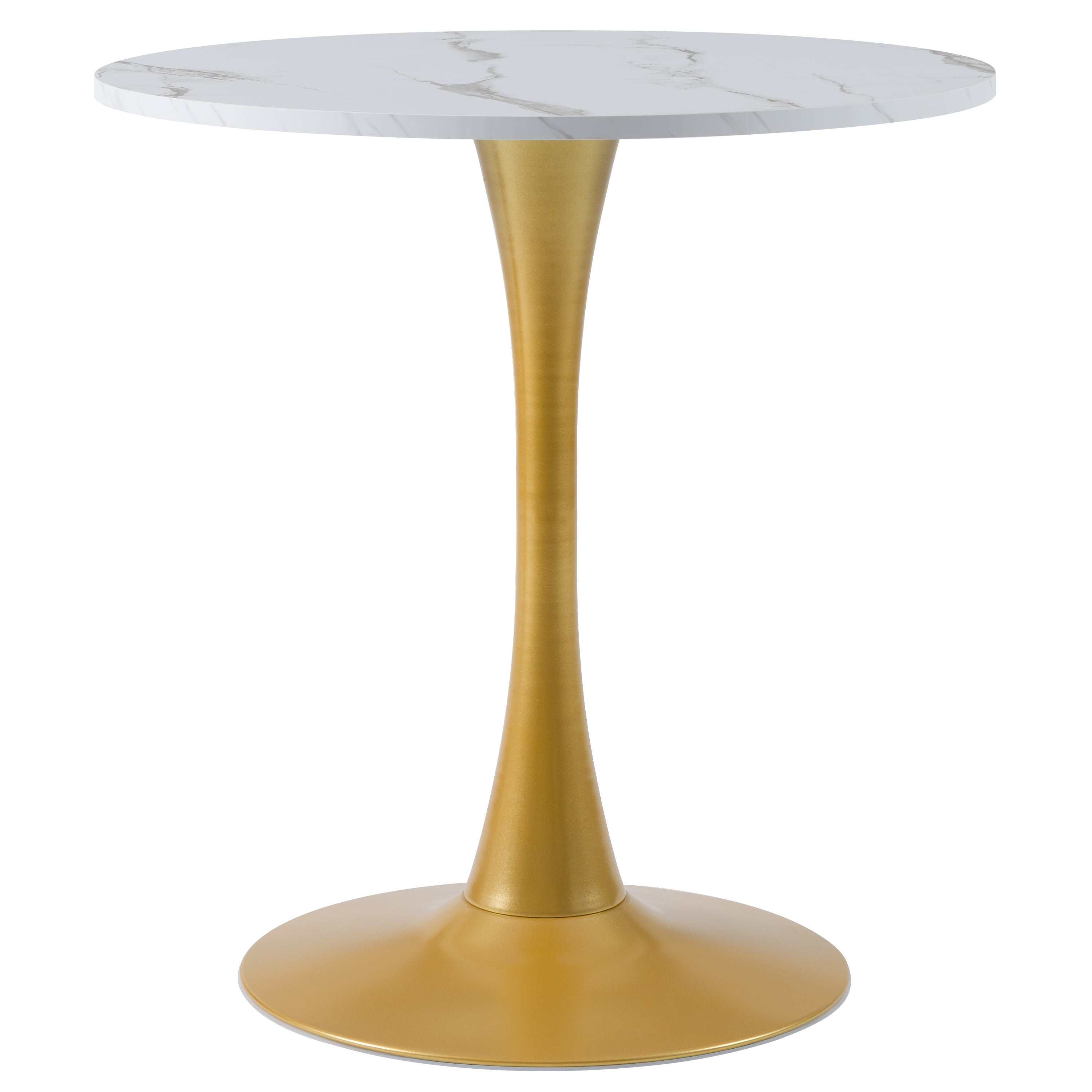 Contemporary Livia Round Marble & Wood Bistro Table in Grey/Gold