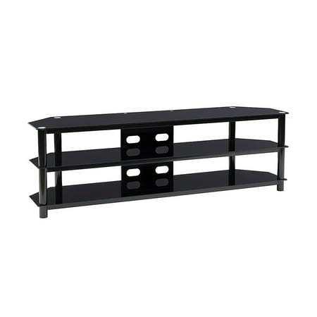 CorLiving - Black Gloss TV Bench with Open Shelves for TVs up to 85" - Black