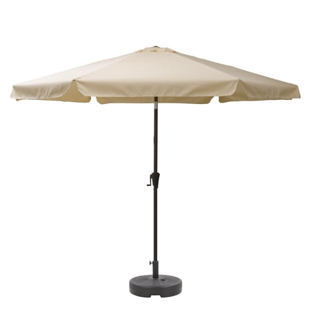 CorLiving 10ft Large Warm White Round, Market Patio umbrella with Side Flaps and Round Fillable Base - Deck Umbrellas Outside, Table Umbrella Patio, Patio Table Umbrella, Outdoor Umbrellas Patio