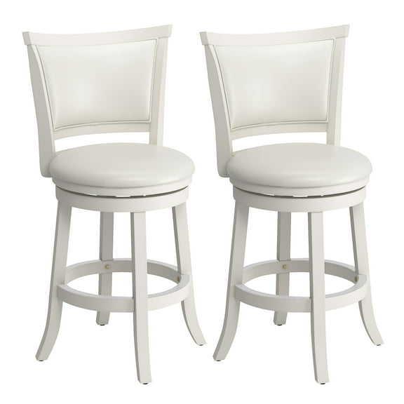 CorLiving Wood Bar Stool Chair Set of 2 in White -Rotating Round Seat & Footrest
