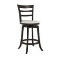thumbnail image 1 of CorLiving Woodgrove Dark Brown Swivel Bar Stool with White Faux Leather Seat – Sold Individually - Counter Height Bar Stools with Back - Wood Barstools for Kitchen Island, or Kitchen Counter, 1 of 5