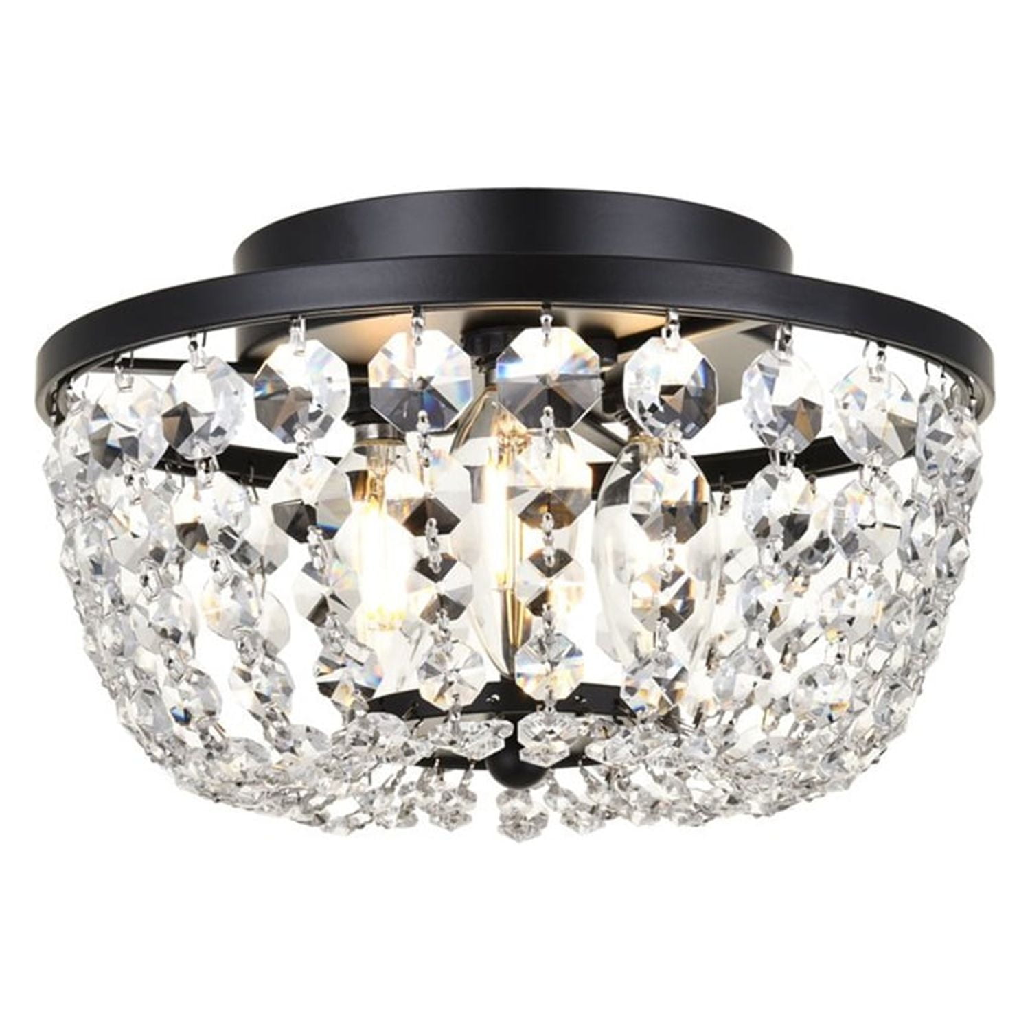 Cora 10-Inch Black Iron and Crystal Flush Mount Light