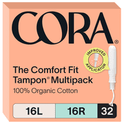 Cora 100% Organic Cotton Applicator Tampons, 16 Light / 16 Regular, 32 Count