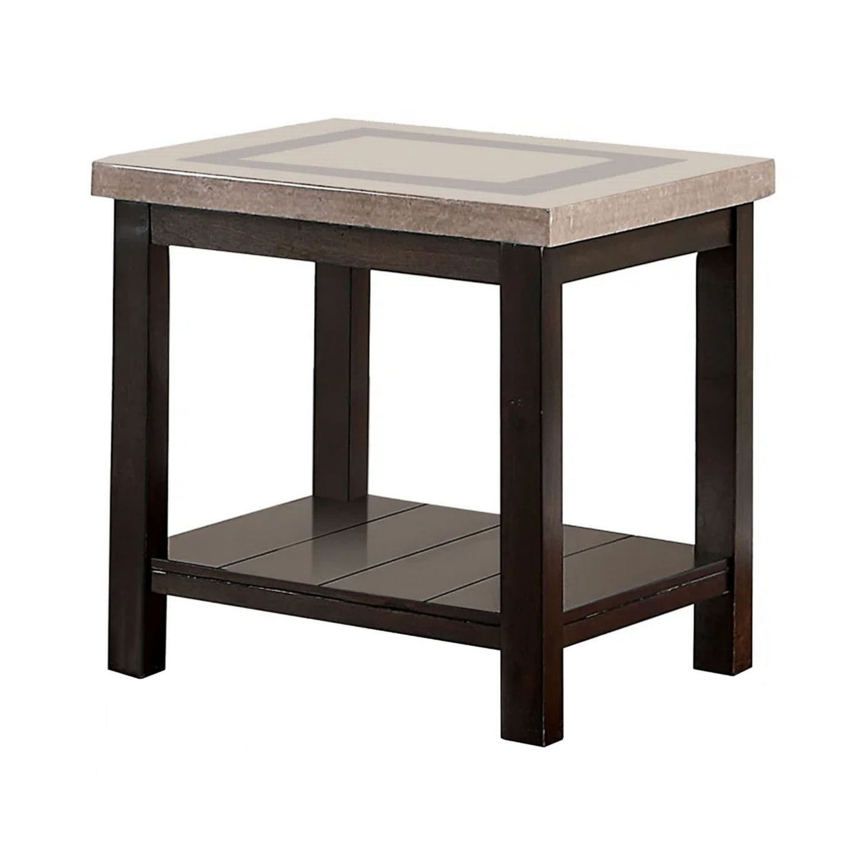 Cora 24 Inch Side End Table, Faux Marble Top, Block Legs, Espresso Brown Saltoro Sherpi