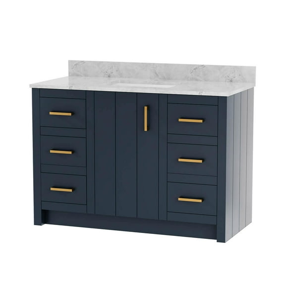 Cora 48 Inch Solid Oak Bathroom Vanity with Rectangular Undermount Sink - Navy